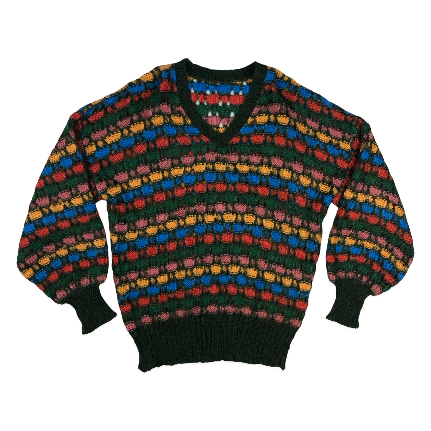 Vintage 80s Multicolour Open Weave Knit V-neck Jumper 3XL