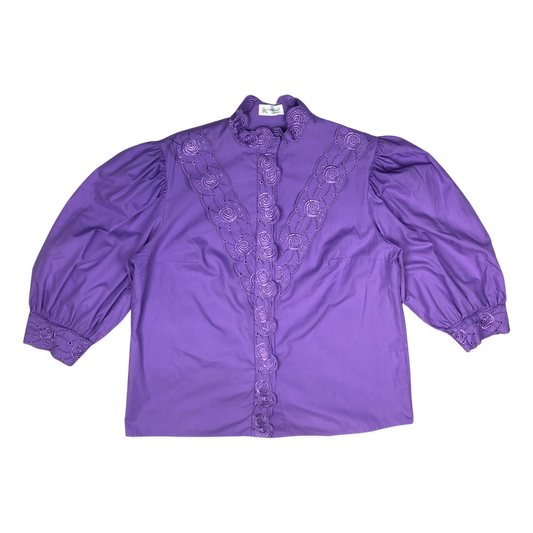 Vintage 80s Cottage Core Purple Blouse 16