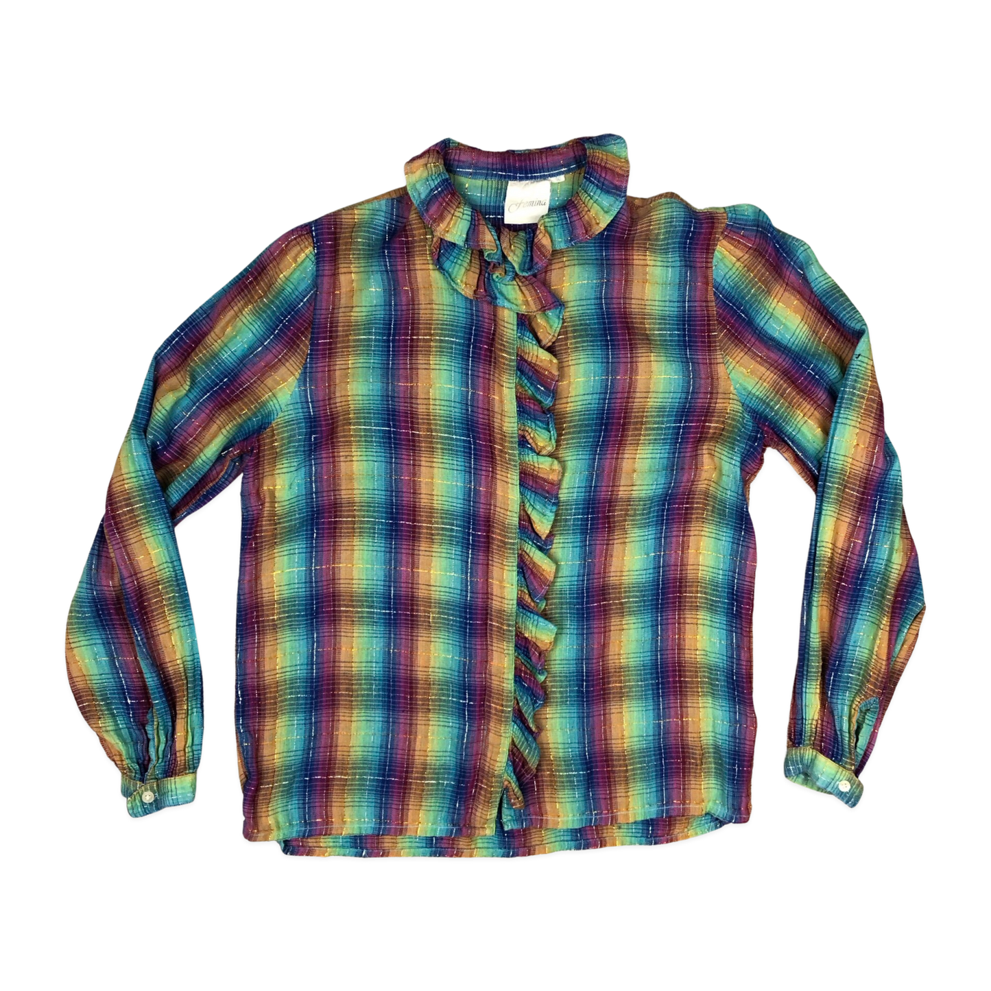 Vintage 80s 90s Multicolour Plaid Print Blouse 10