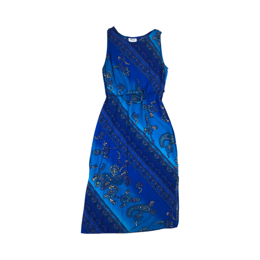 Vintage Blue Paisley Sleeveless Summer Beach Sun Dress 12