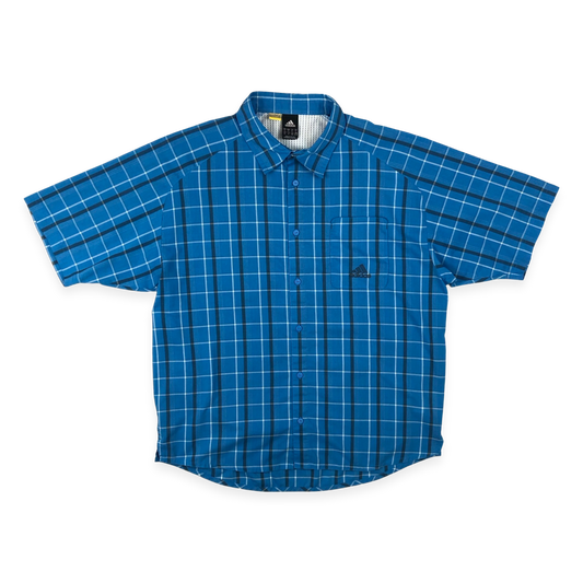 Vintage 00s Adidas Blue Plaid Button-up Shirt XXL