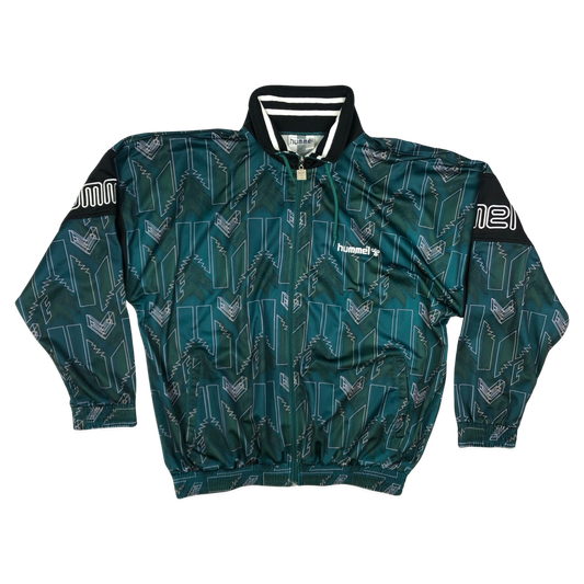 Vintage 90s Hummel Crazy Pattern Green and Black Track Jacket 4XL