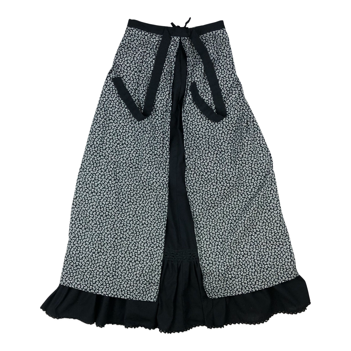 Vintage 70s Layered Black and White Floral Print Folk Skirt 8