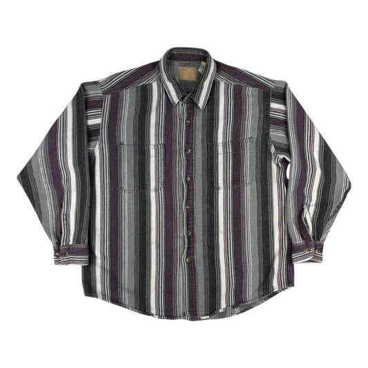 Vintage Purple and Grey Striped Flannel Shirt XL