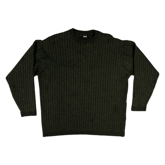 Vintage Y2K Green Ribbed Knit Jumper L