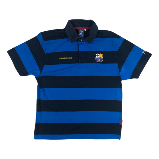 Vintage FC Barcelona Striped Blue and Navy Polo Shirt L