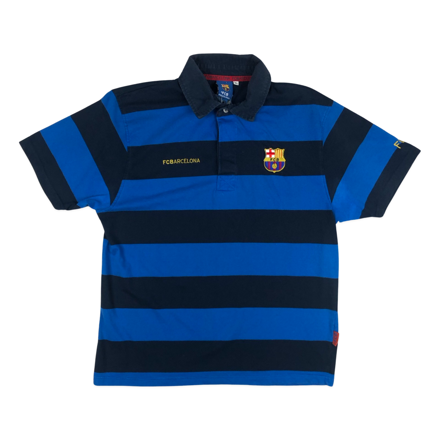 Vintage FC Barcelona Striped Blue and Navy Polo Shirt L