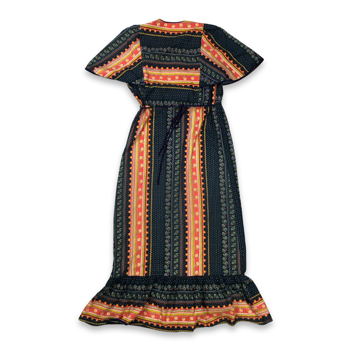 Vintage 70s Cotton Prairie Cottagecore Multicolour Maxi Dress 10 12