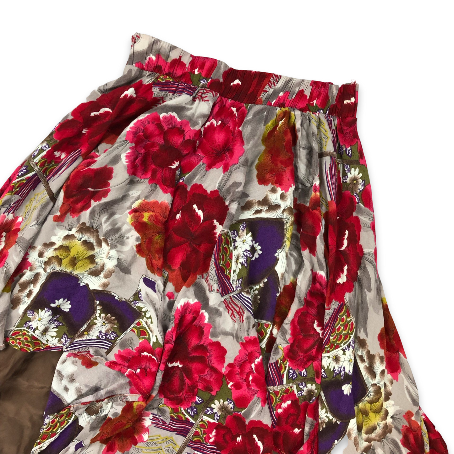 Vintage Asymmetric Floral Printed Midi Skirt 10