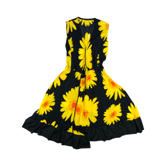 Vintage Black and Yellow Sleeveless Floral Print Dress 10