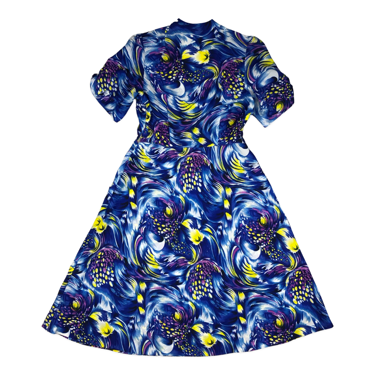 Vintage Abstract Print Blue Dress 10