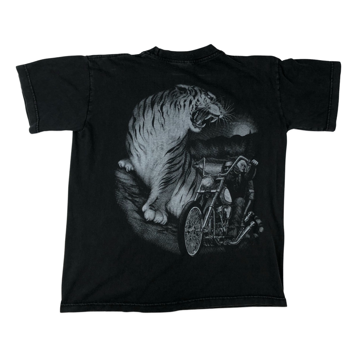 Vintage Black Tiger and Biker Graphic Tee M