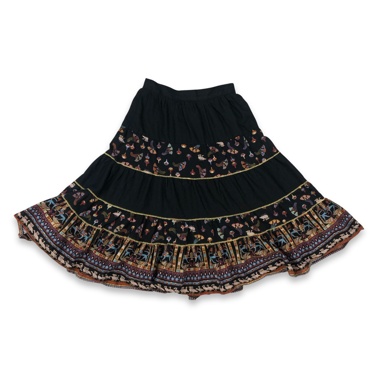 Vintage Boho Black Cotton Gypsy Style Folk Skirt 8