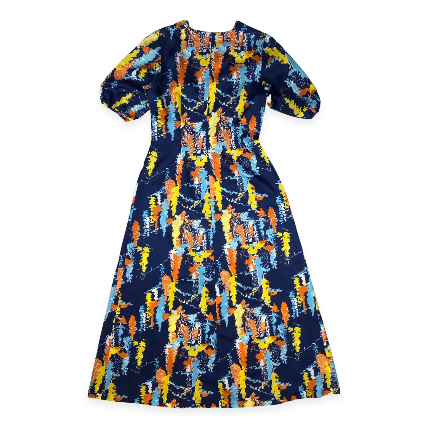 Vintage 70s Blue Abstract Print A-line Maxi Dress 12