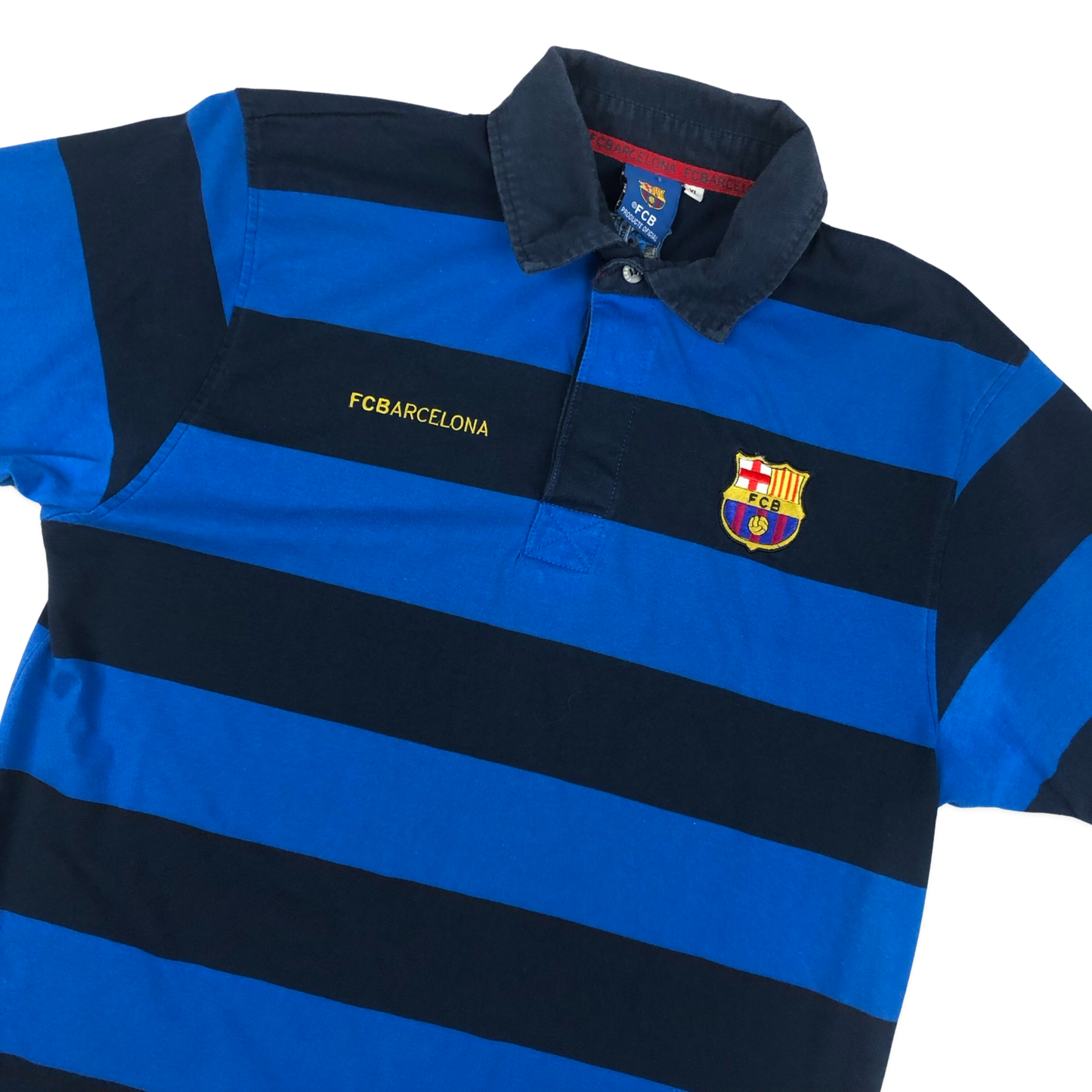 Vintage FC Barcelona Striped Blue and Navy Polo Shirt L