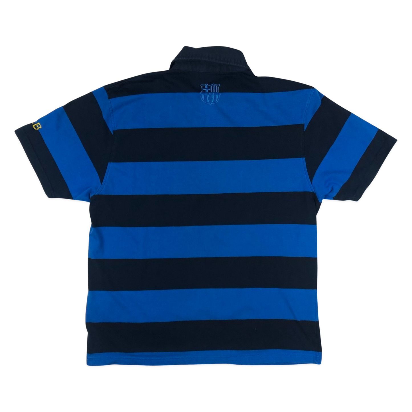 Vintage FC Barcelona Striped Blue and Navy Polo Shirt L