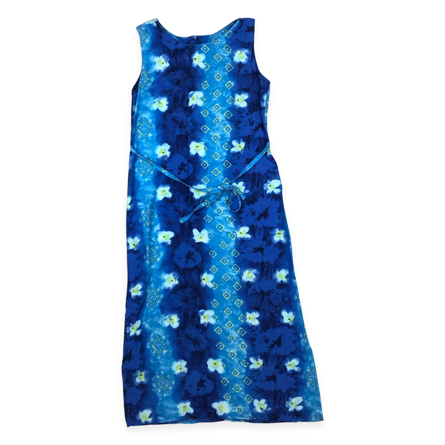 Vintage Blue Floral Print Sleeveless Beach Dress 6