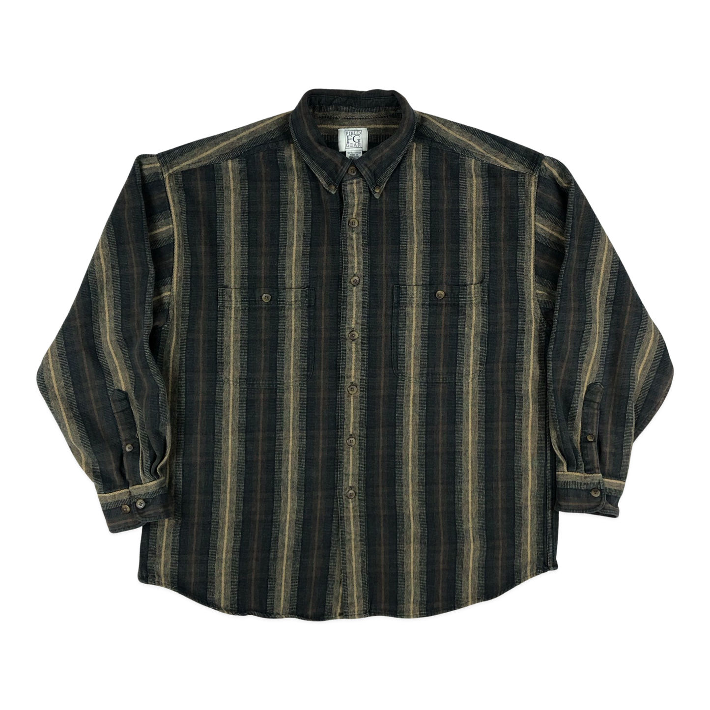 Vintage Black and Brown Striped Flannel Shirt XL