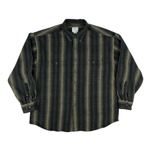 Vintage Black and Brown Striped Flannel Shirt XL