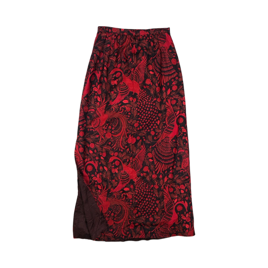 Vintage Red Paisley Bird Peacock Print Skirt 10