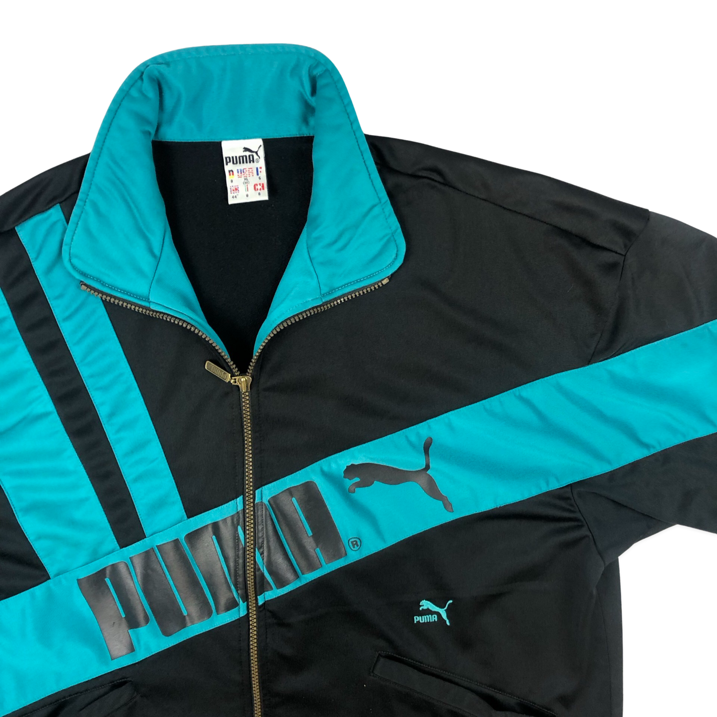 Vintage 90s Puma Black and Blue Zip-up Track Jacket XXL