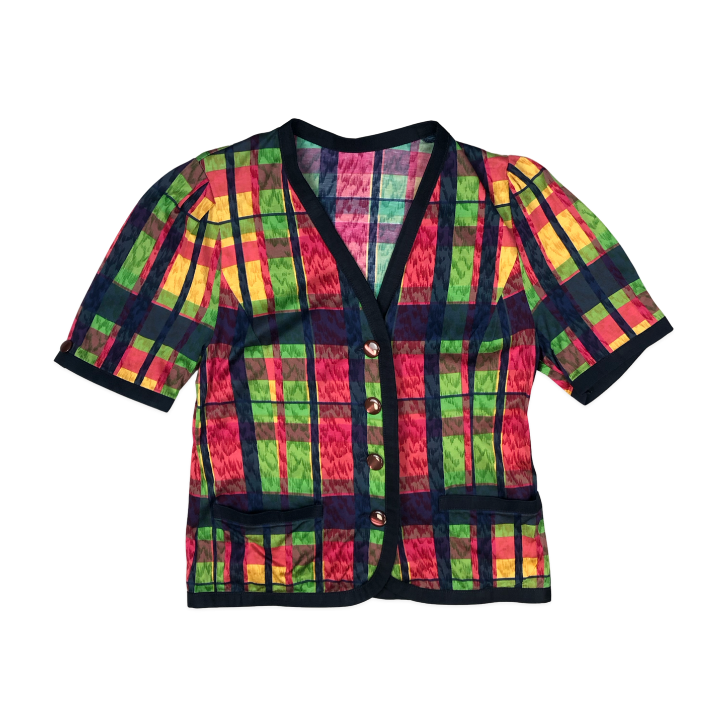 Vintage 80s 90s Plaid Print Multicolour Blouse 8