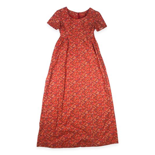 Vintage 60s 70s Red Floral Print Maxi Dress 12