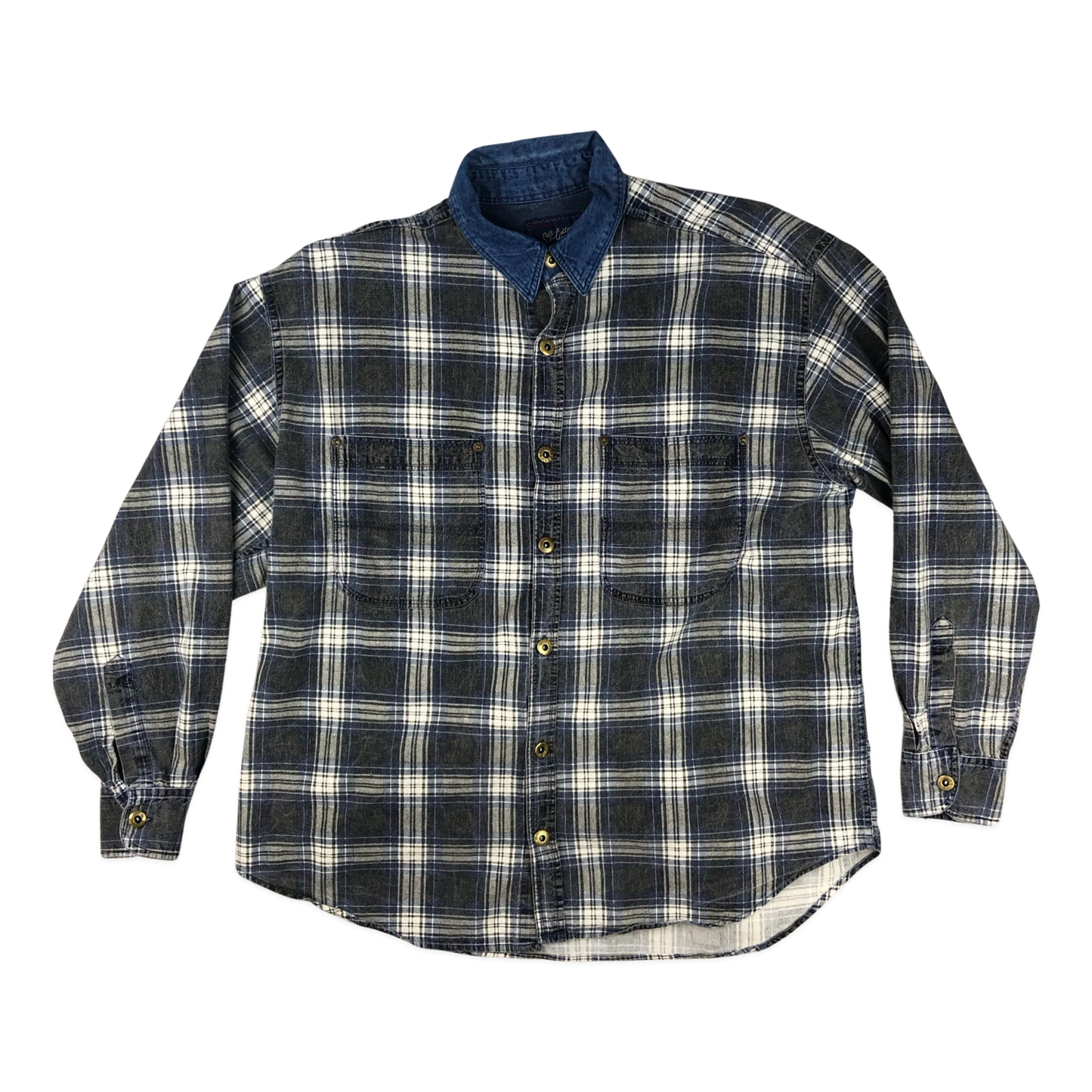 Vintage Blue, Grey, and White Plaid Flannel Shirt XL