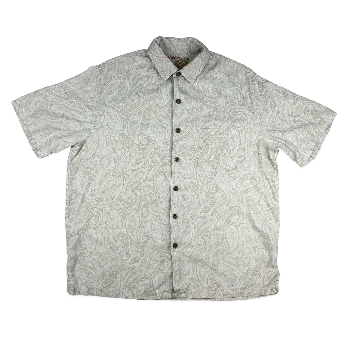 Vintage Beige Paisley Print Silk Shirt L