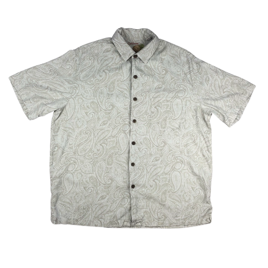 Vintage Beige Paisley Print Silk Shirt L