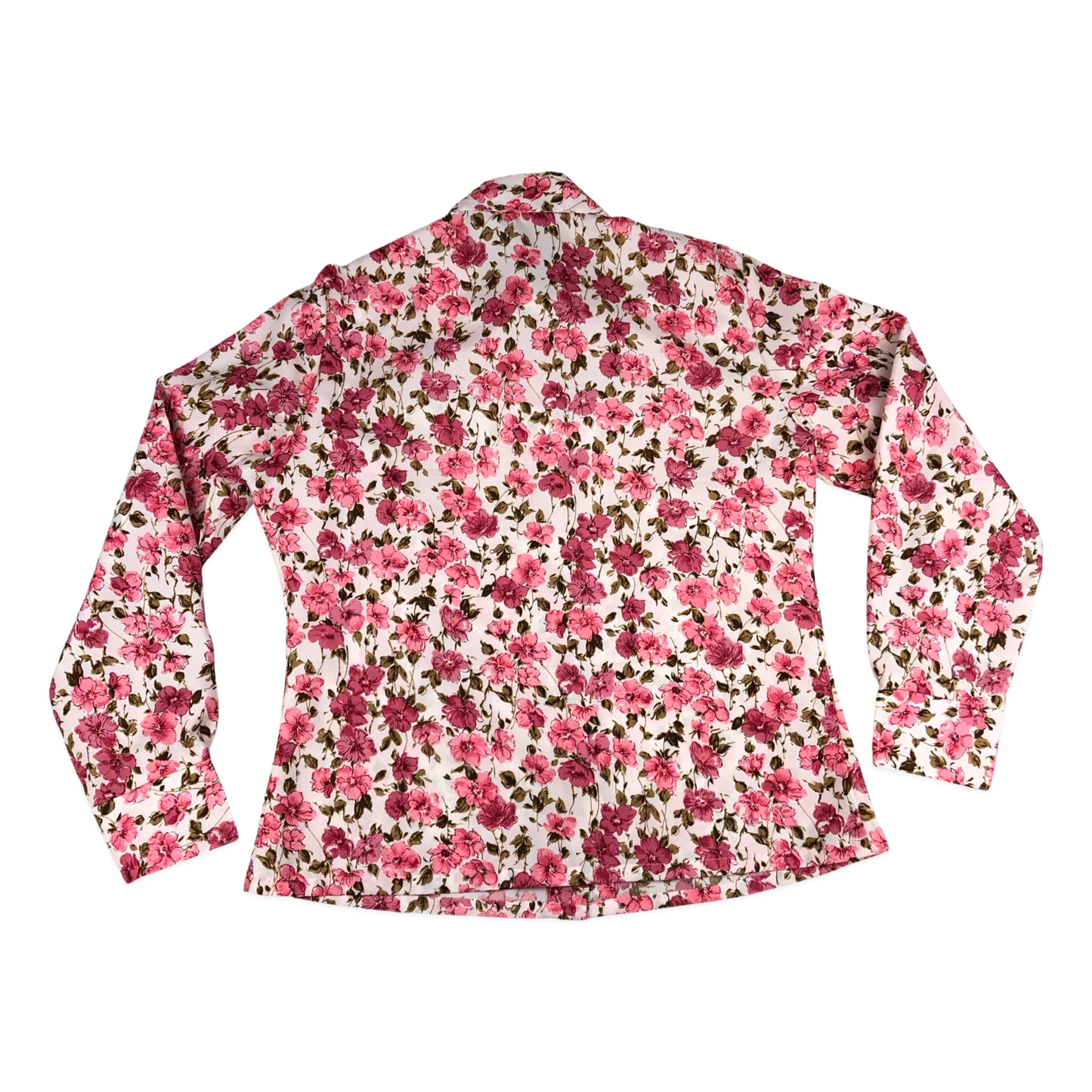 Vintage 70s Pink Floral Print Long Sleeve Blouse 16