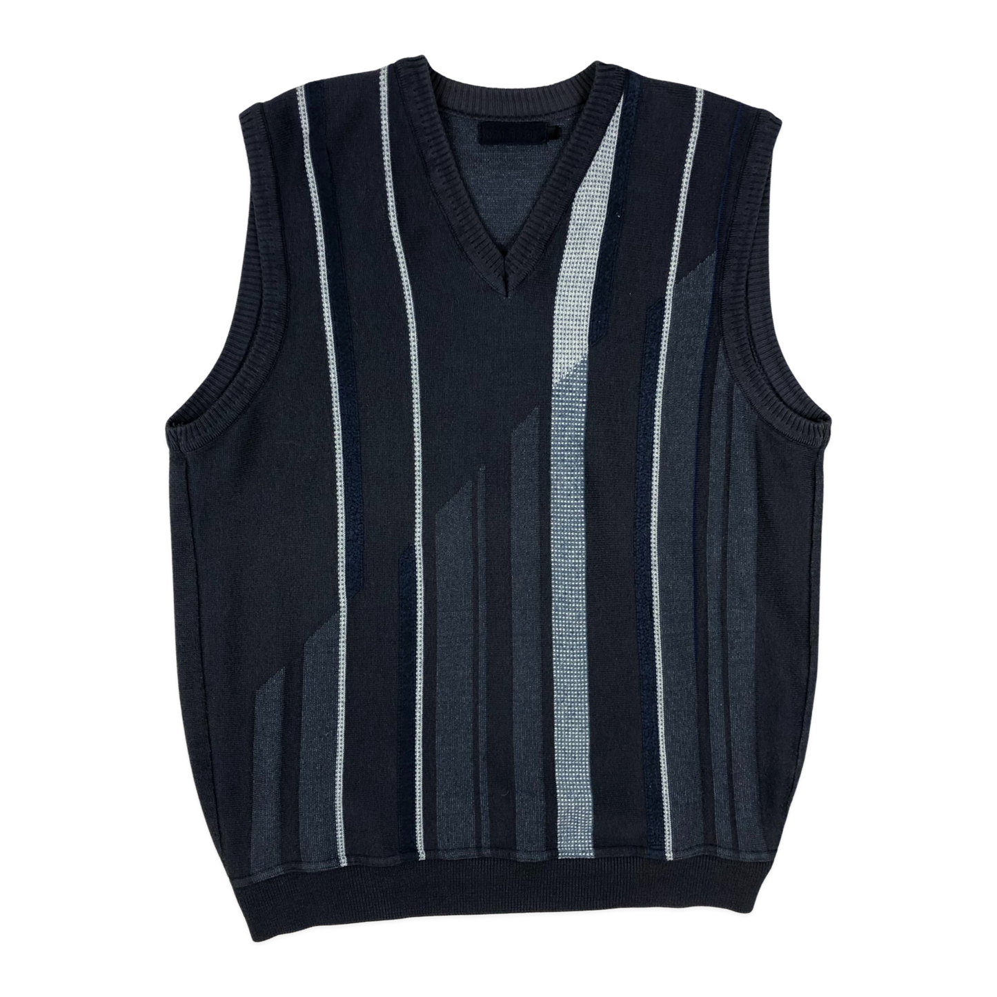 Vintage Grey Striped Knit Sweater Vest L