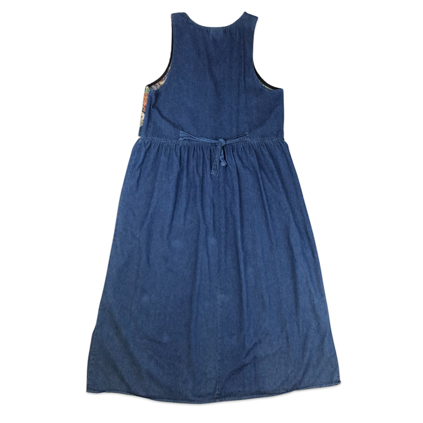 Vintage 80s Sleeveless Jungle Print Denim Dress 14