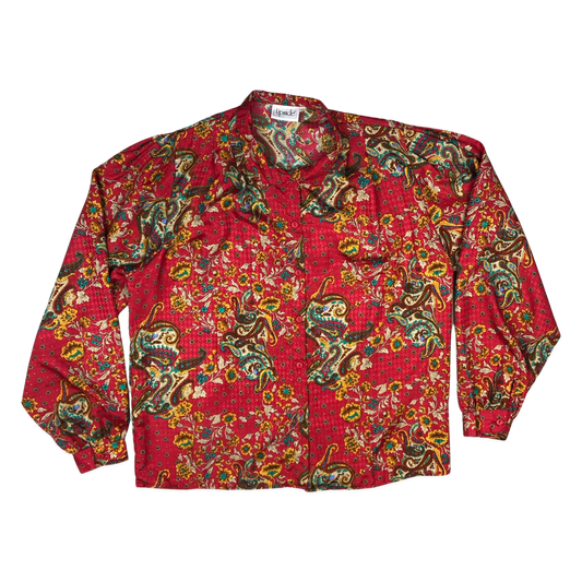 Vintage Red Paisley Print Blouse 16 18