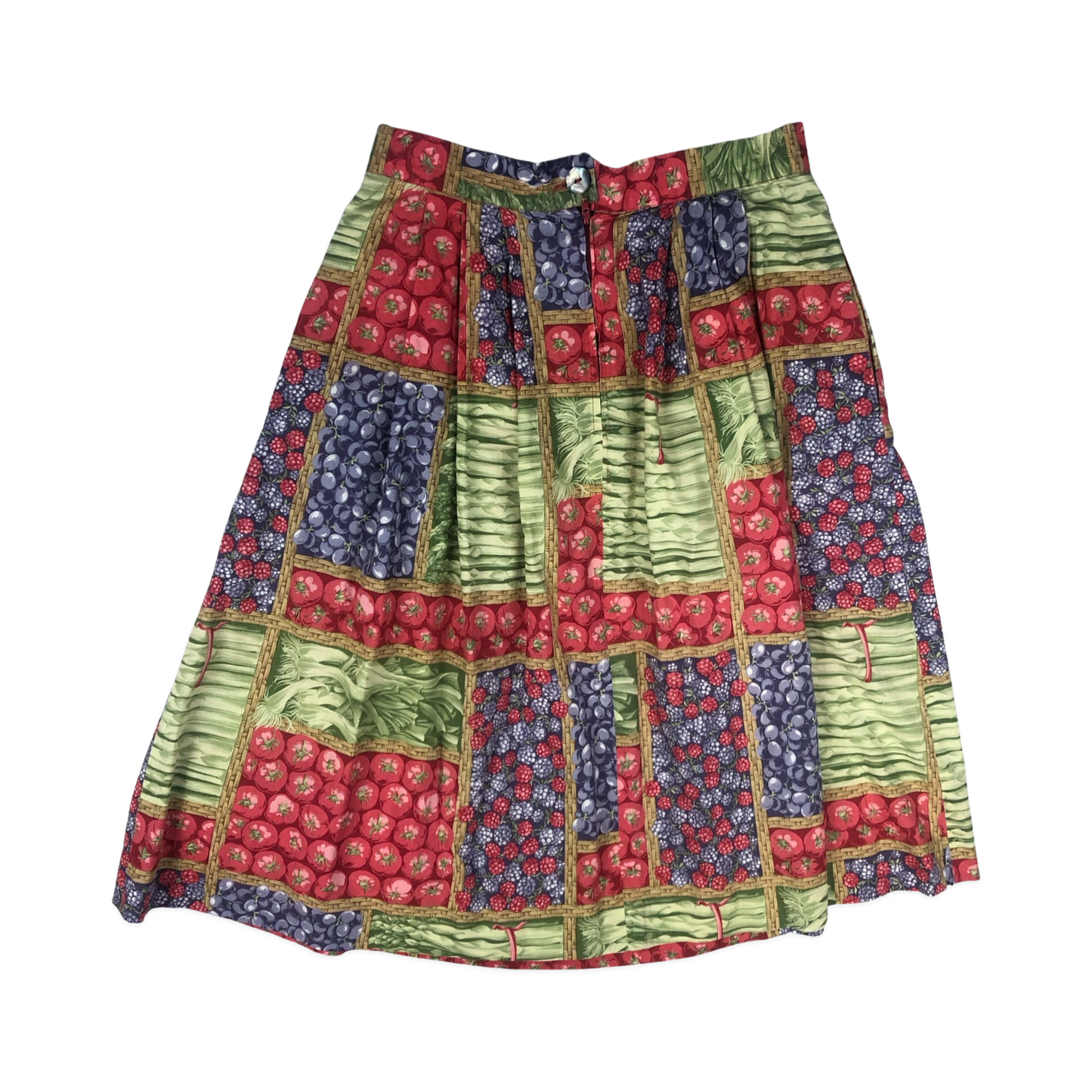 Vintage Agricultural Theme Fruit and Veg Print Pleated Skirt 10