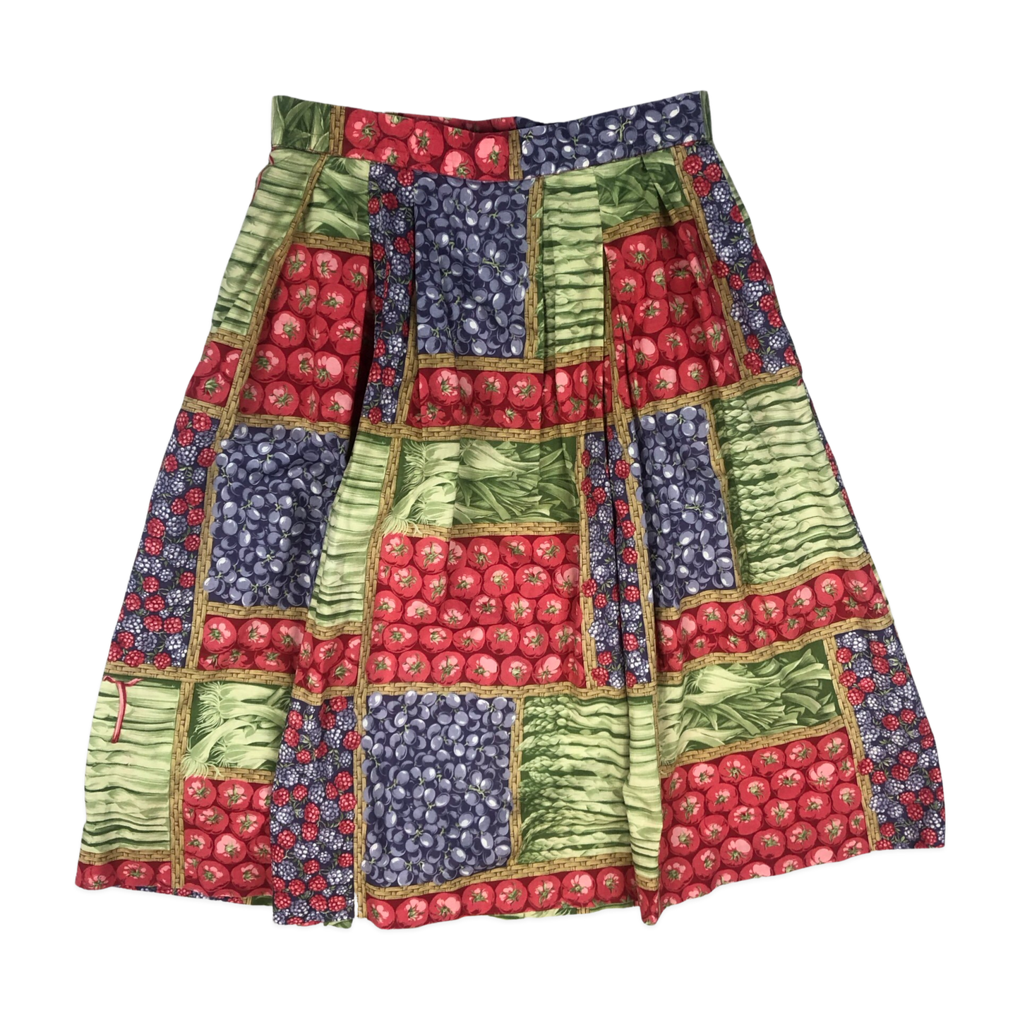 Vintage Agricultural Theme Fruit and Veg Print Pleated Skirt 10