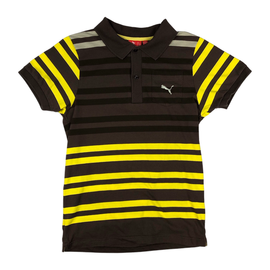 Vintage Puma Yellow and Brown Striped Polo Shirt S