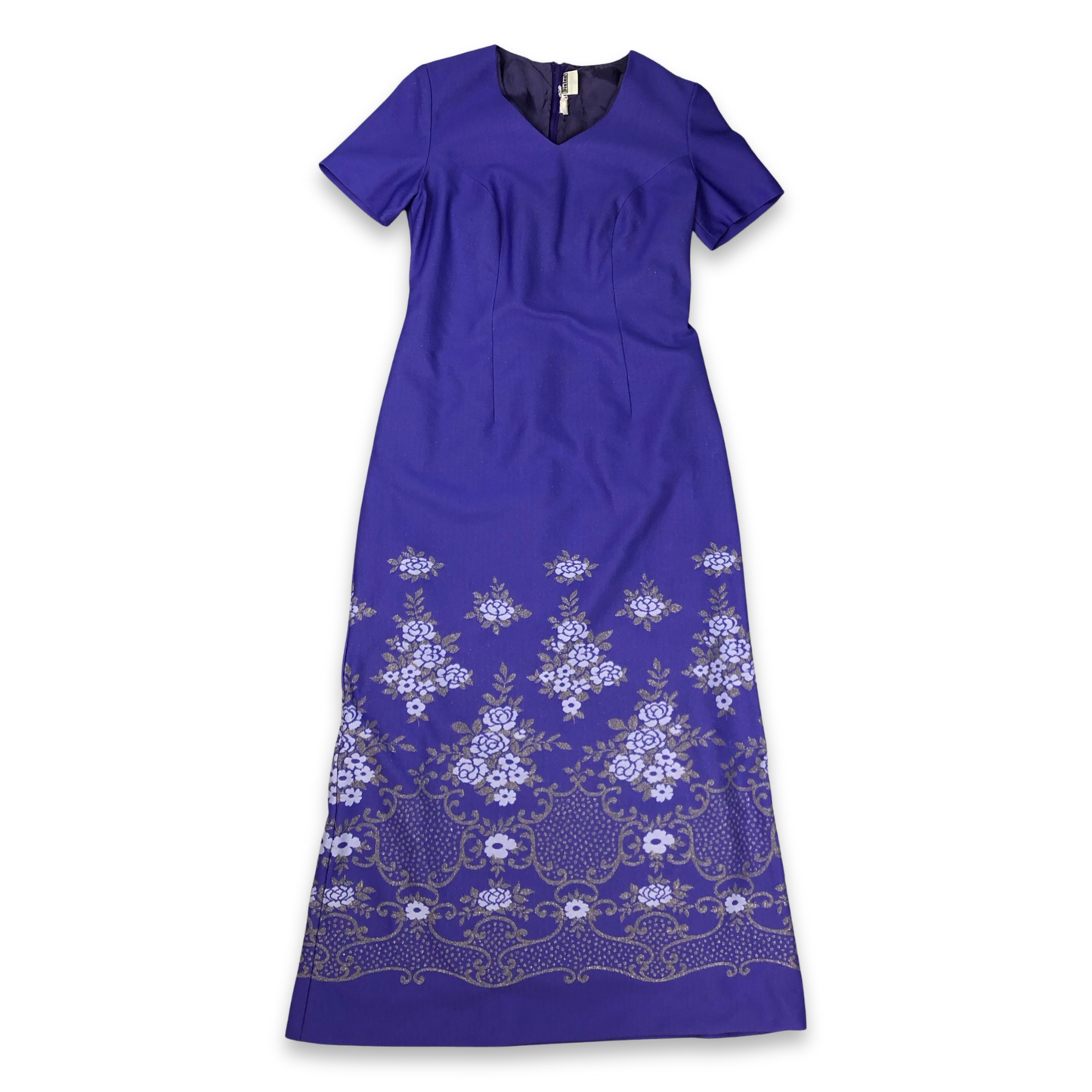 Vintage 70s Lilac Floral Maxi Dress 12
