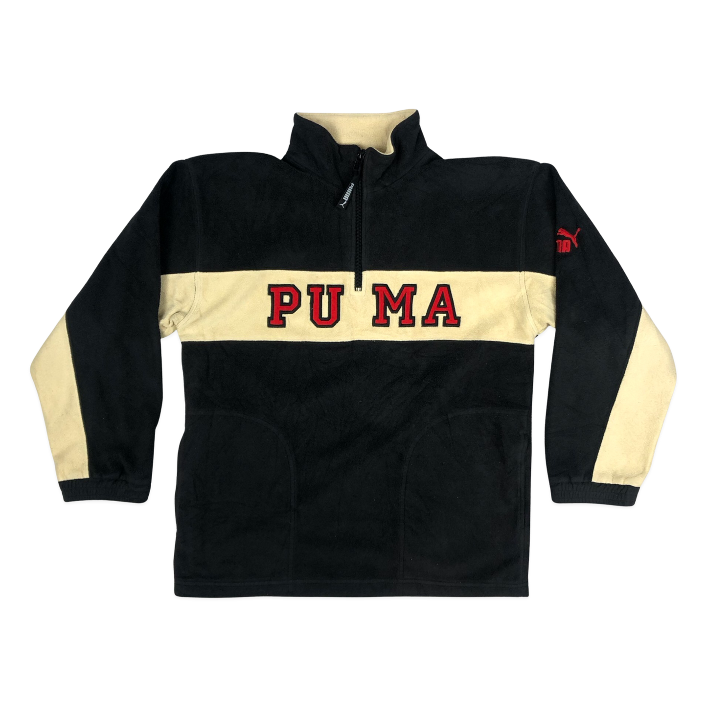 Vintage 90s 00s Puma Black and Beige Fleece Pullover M