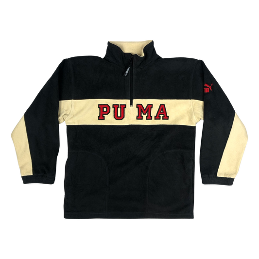 Vintage 90s 00s Puma Black and Beige Fleece Pullover M