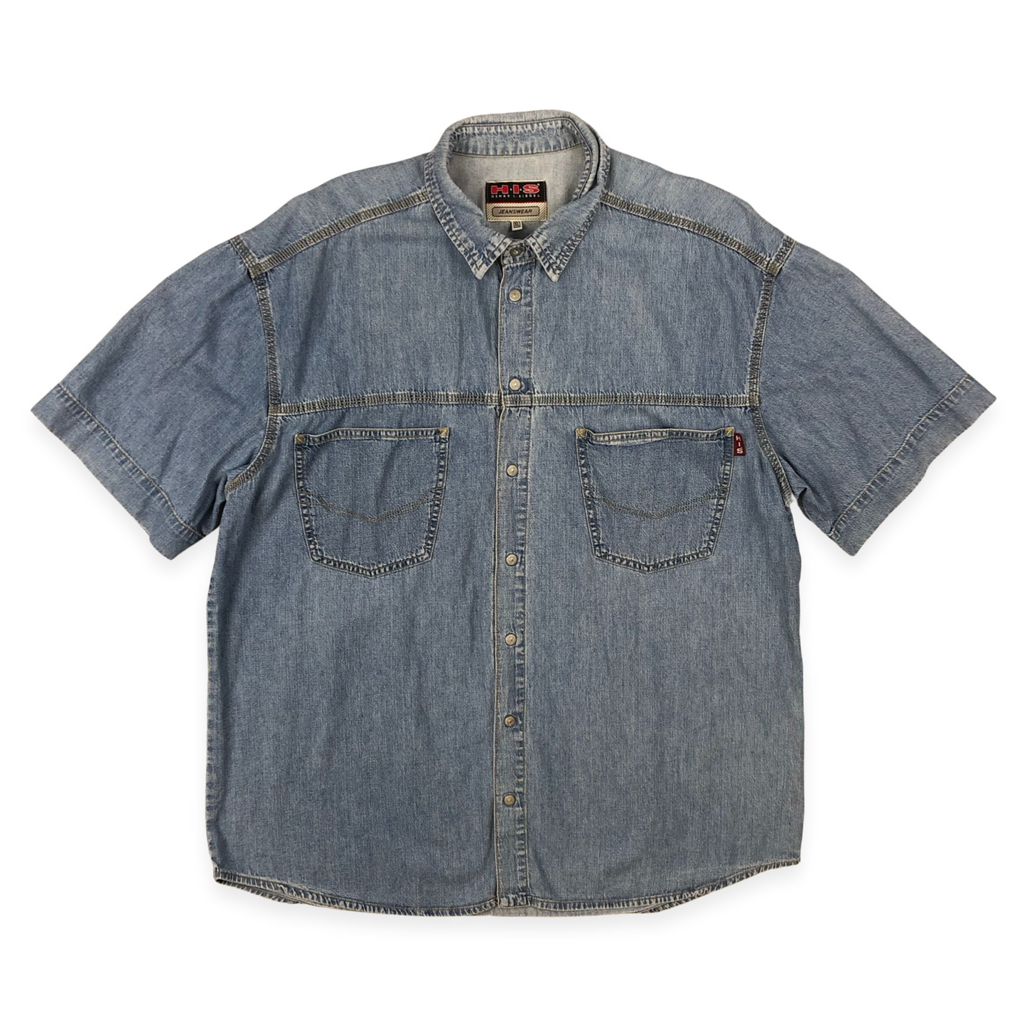 Vintage Short-sleeved Denim Shirt XXL