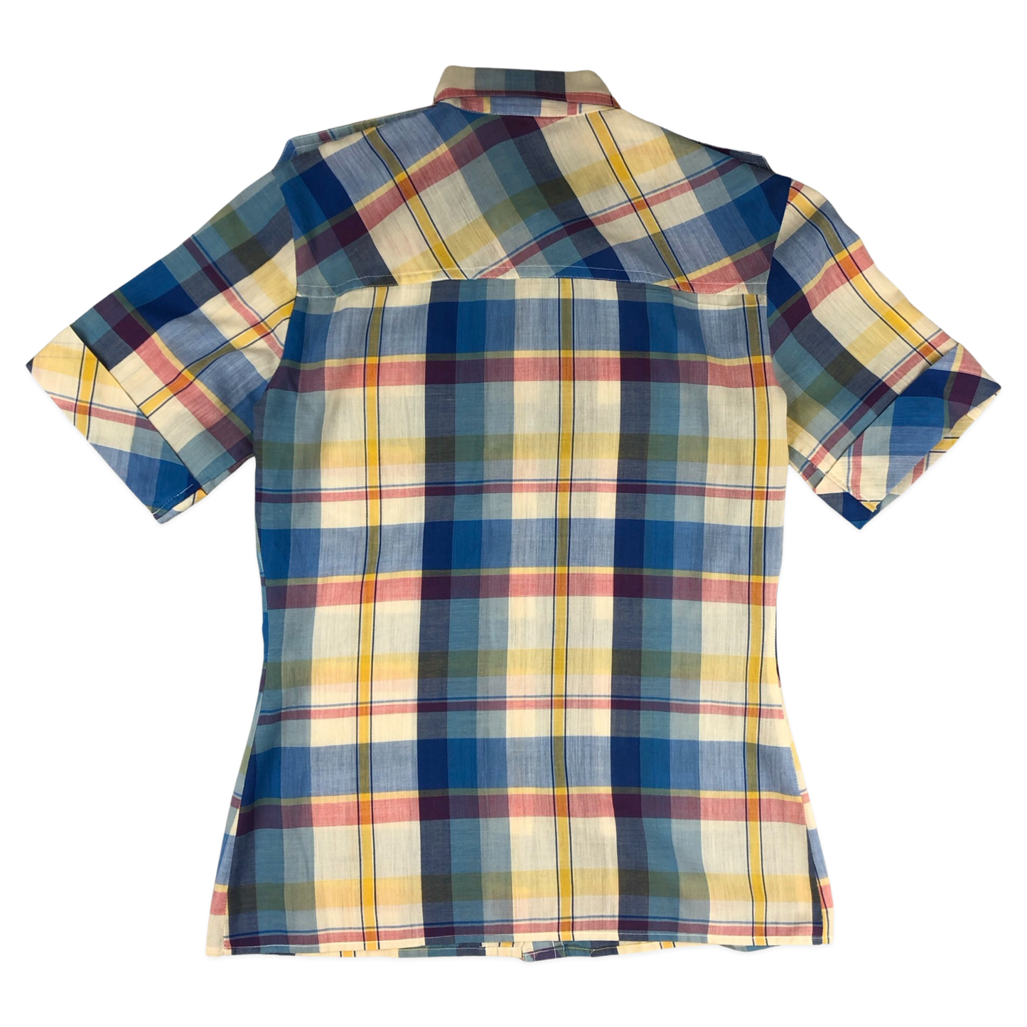 Vintage 70s Blue Red and Yellow Plaid Blouse 8
