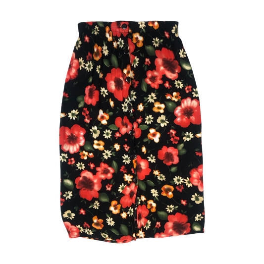 Vintage 80s Black Floral Print Skirt 10/12