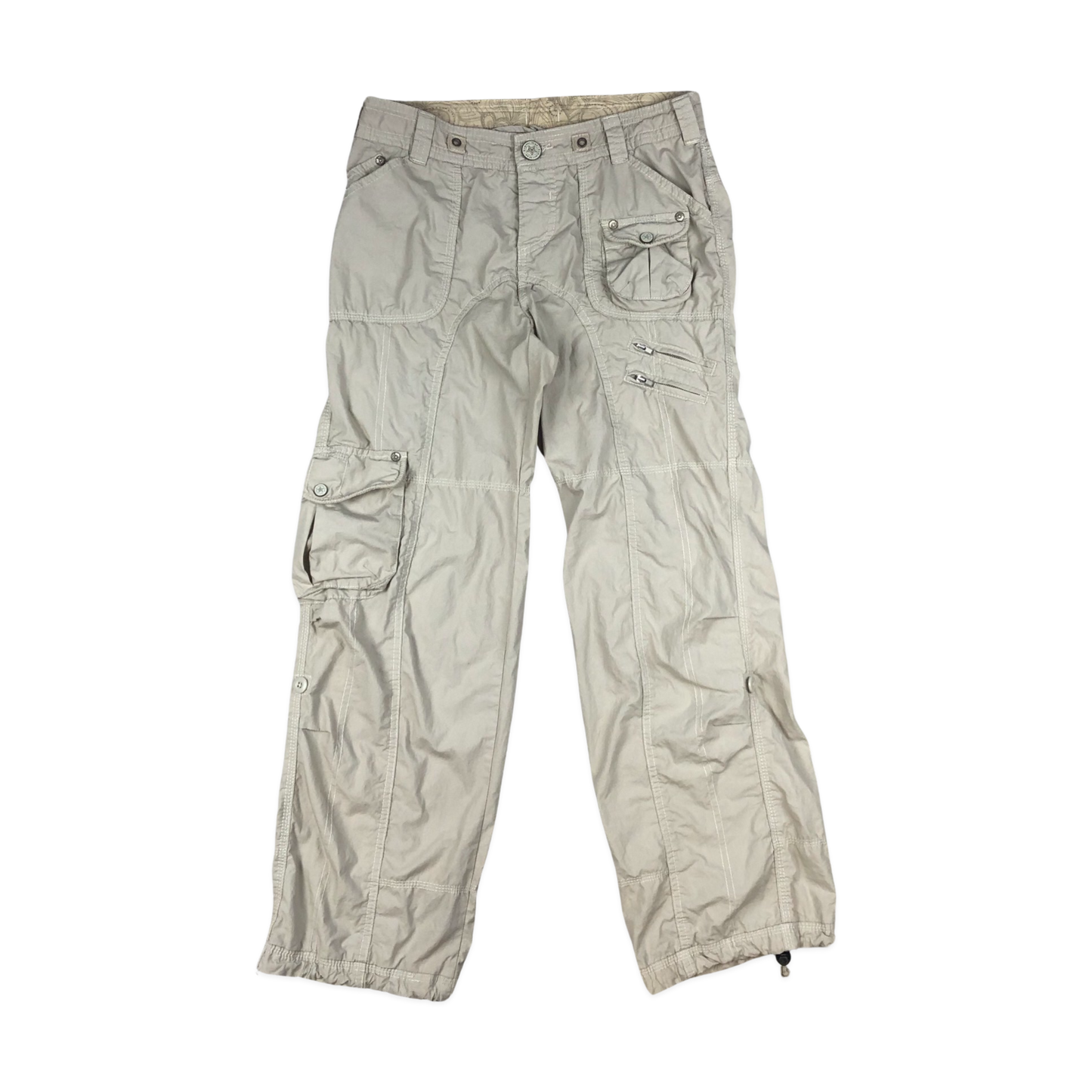 Vintage Y2K Beige Flared Cargo Trousers 12