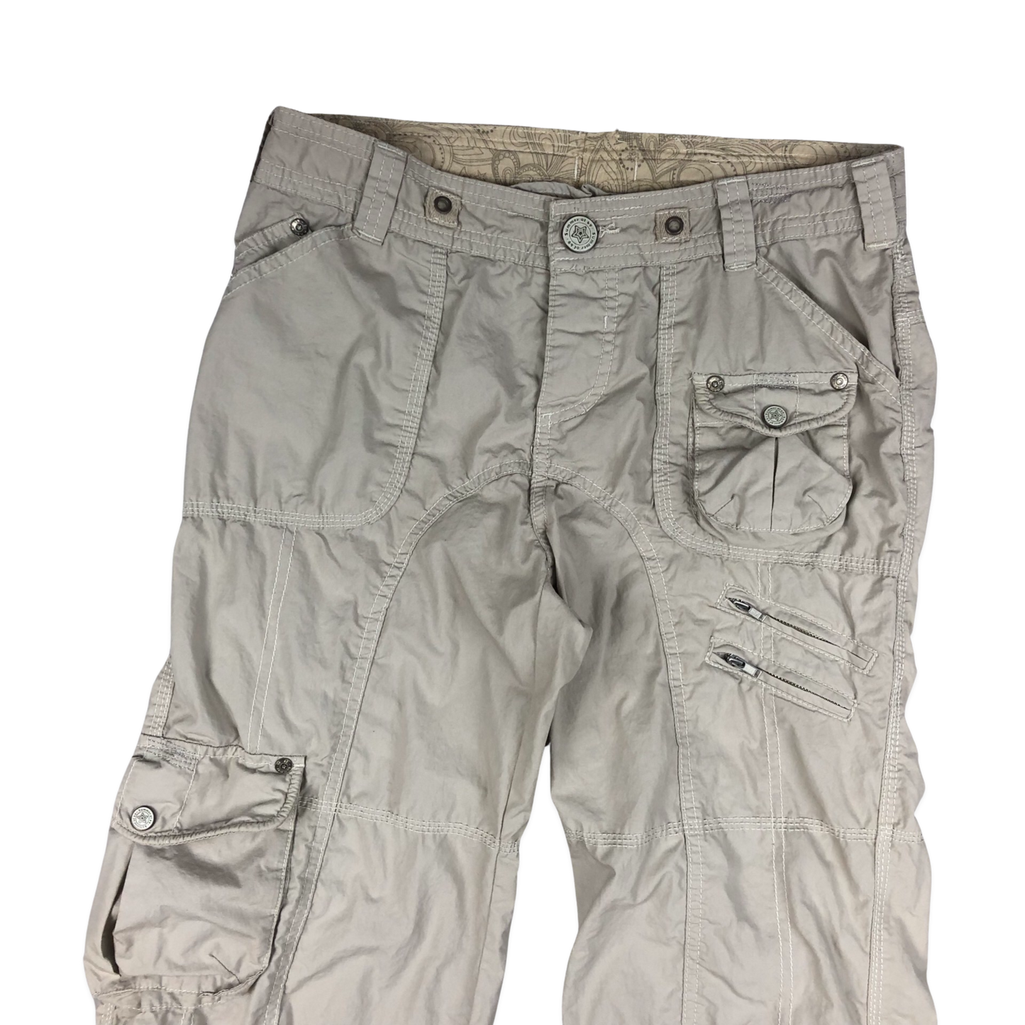 Vintage Y2K Beige Flared Cargo Trousers 12