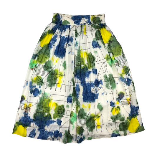 Vintage 80s Abstract Print Pleated Skirt 10/12