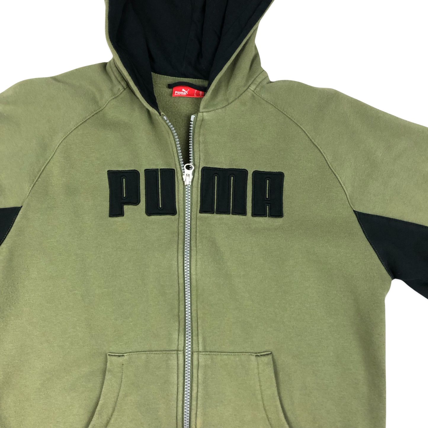 Vintage Puma Green and Black Hoodie M