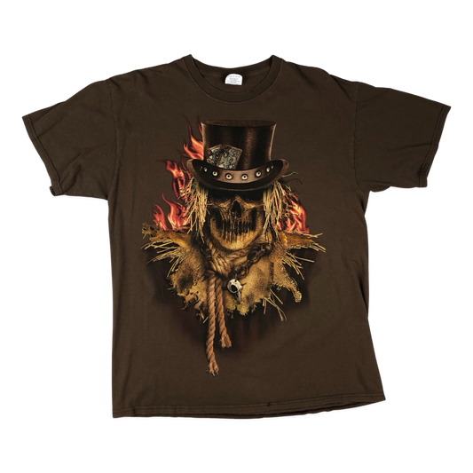 Vintage Brown Scary Scarecrow Graphic Tee M
