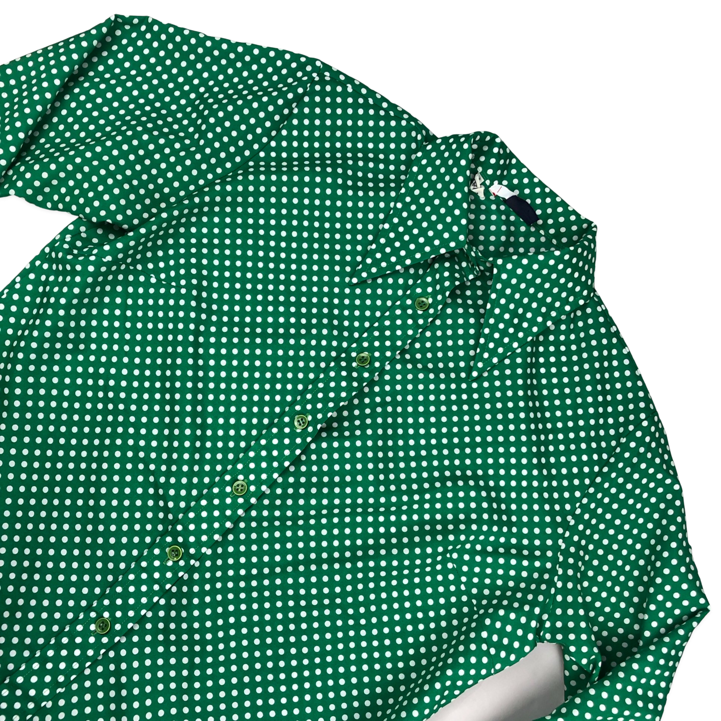 Vintage 70s Green Polka Dot Button-up Blouse 16