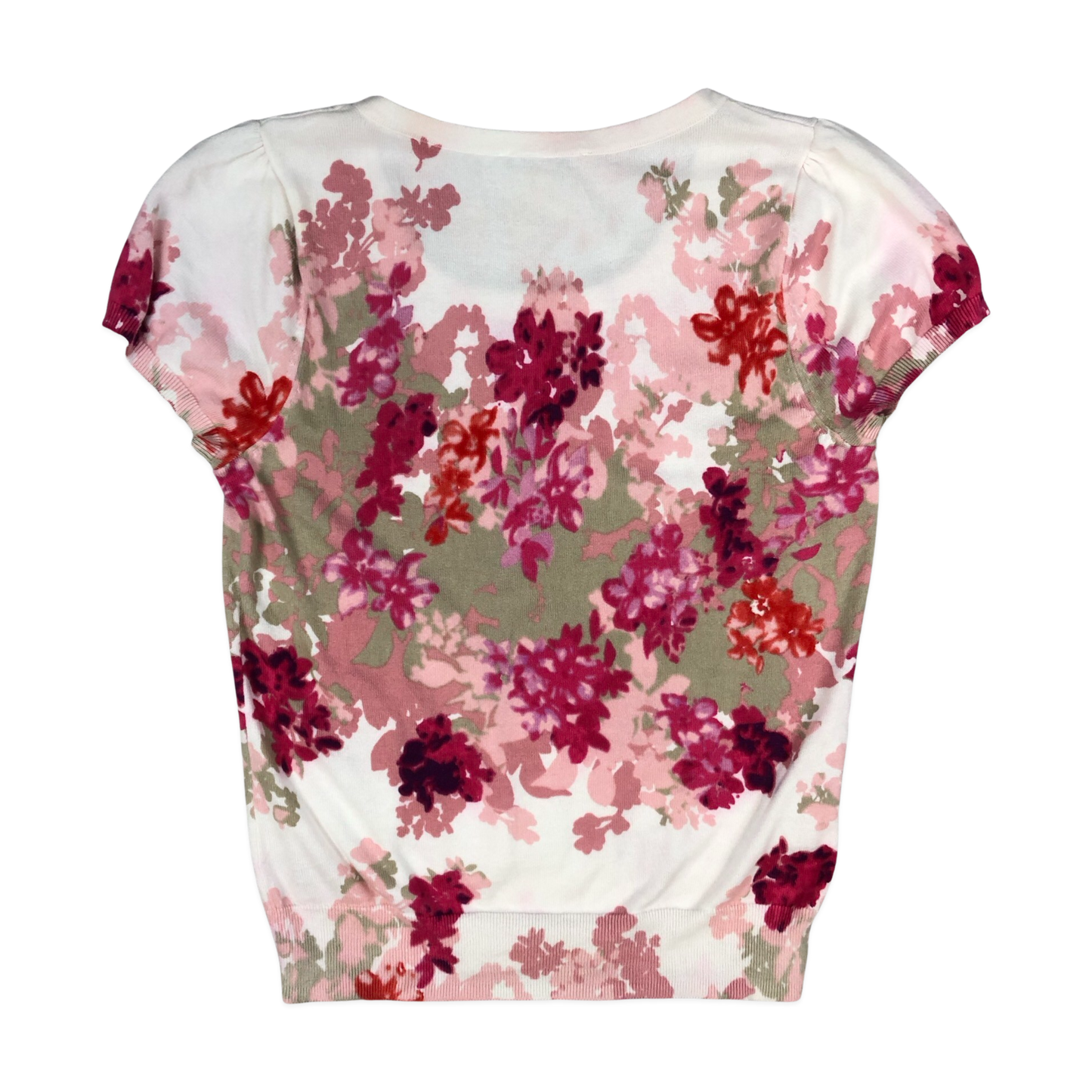 Vintage White and Pink Floral Print Laura Ashley Short Sleeve Jumper 10